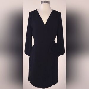 J. Crew Black Wrap Long Sleeve Dress